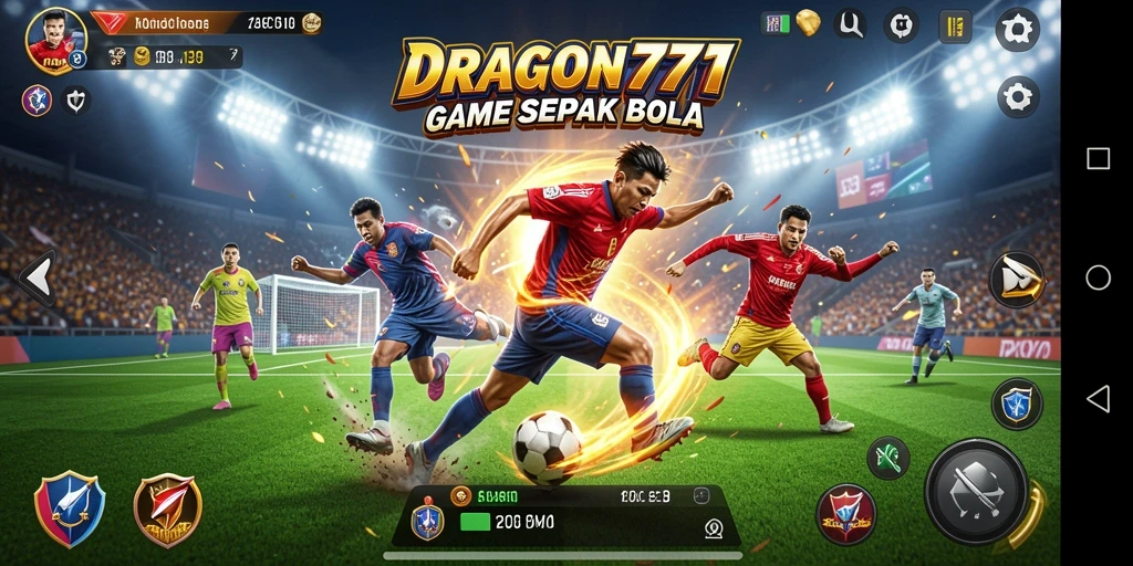 Gameplay DRAGON777 yang menampilkan aksi seru di lapangan sepak bola.