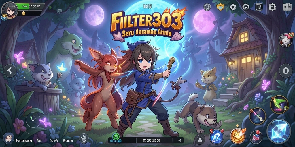 Screenshot dari gameplay FILTER303 menampilkan karakter anime yang sedang bertarung.