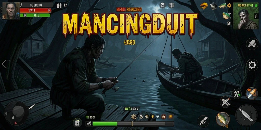 Tangkapan layar gameplay MANCINGDUIT menampilkan suasana horor yang menyeramkan.