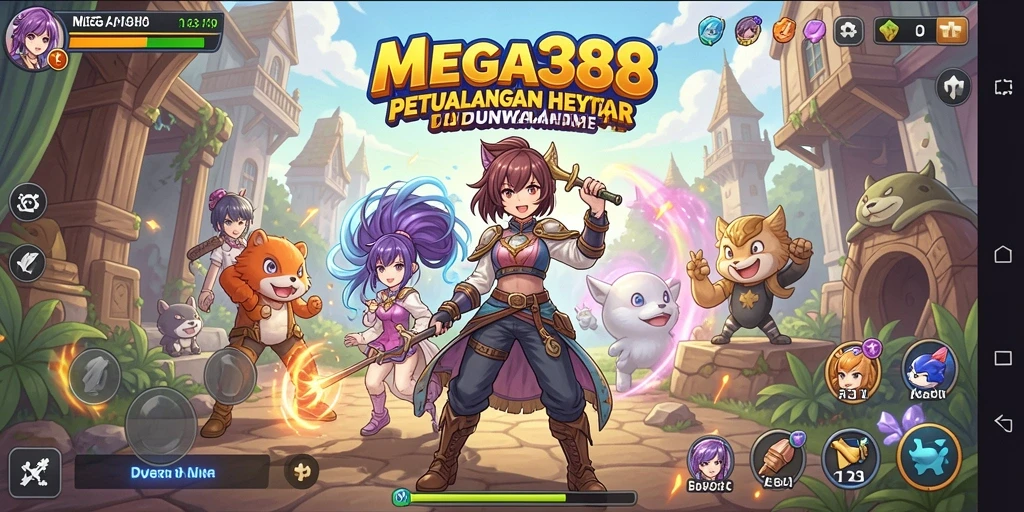 Tampilan gameplay MEGA388 dengan karakter anime yang menakjubkan.