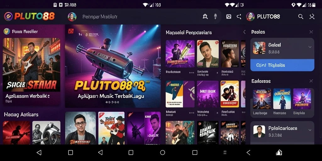 Tampilan gameplay interaktif PLUTO88 dengan berbagai fitur musik.