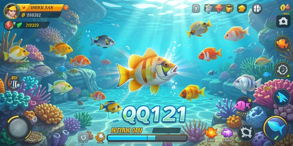 Gameplay seru dalam QQ1221 dengan aksi tembak ikan.