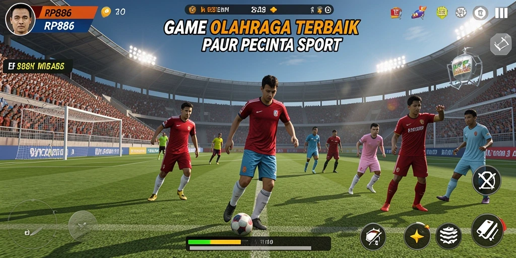 Screenshot utama RP886 menampilkan gameplay seru dalam berbagai jenis olahraga.